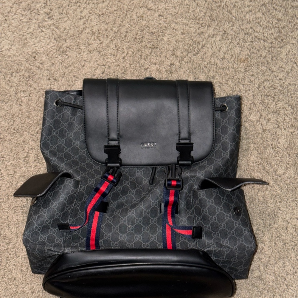 Gucci Black and Red Web GG Canvas Backpack